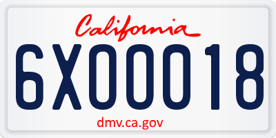 CA license plate 6XOO018