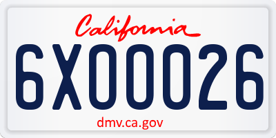 CA license plate 6XOO026