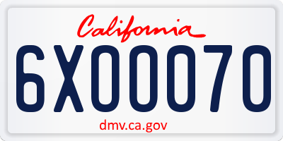 CA license plate 6XOO070