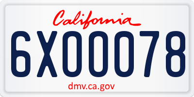 CA license plate 6XOO078