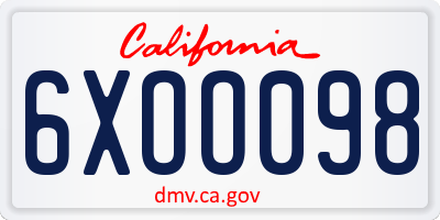 CA license plate 6XOO098