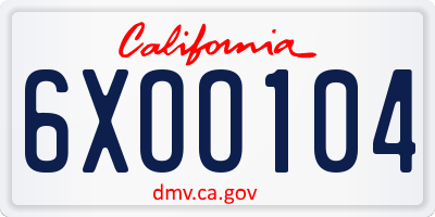 CA license plate 6XOO104