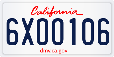 CA license plate 6XOO106