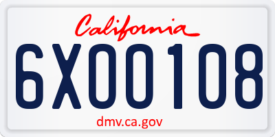 CA license plate 6XOO108