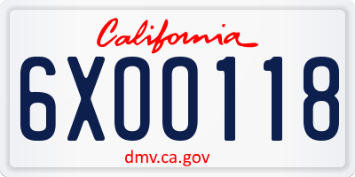 CA license plate 6XOO118