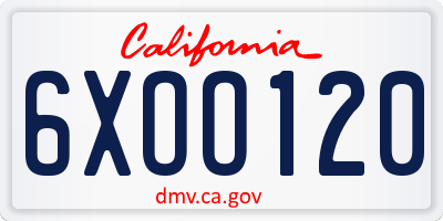 CA license plate 6XOO120