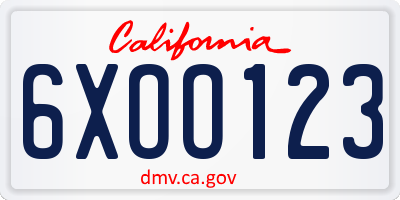 CA license plate 6XOO123