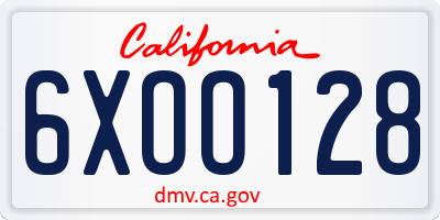 CA license plate 6XOO128