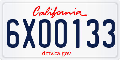 CA license plate 6XOO133