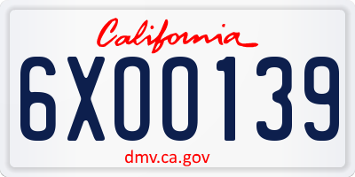 CA license plate 6XOO139