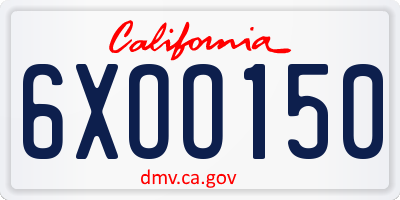 CA license plate 6XOO150