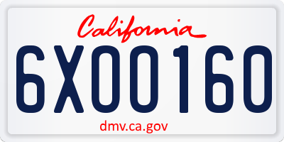 CA license plate 6XOO160
