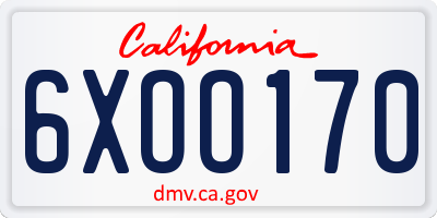 CA license plate 6XOO170