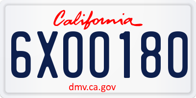 CA license plate 6XOO180