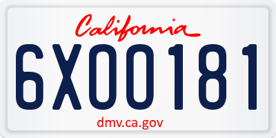 CA license plate 6XOO181