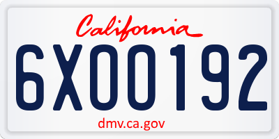CA license plate 6XOO192