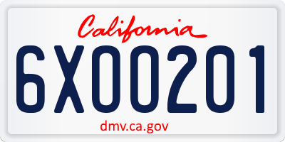 CA license plate 6XOO201