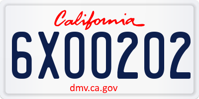 CA license plate 6XOO202