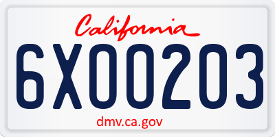 CA license plate 6XOO203