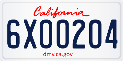 CA license plate 6XOO204