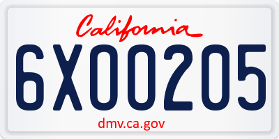 CA license plate 6XOO205
