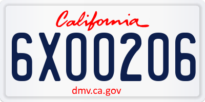 CA license plate 6XOO206