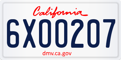 CA license plate 6XOO207