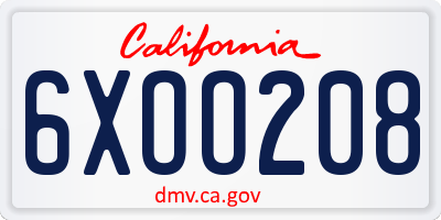 CA license plate 6XOO208