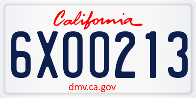 CA license plate 6XOO213