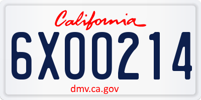 CA license plate 6XOO214
