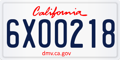 CA license plate 6XOO218