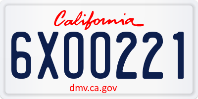CA license plate 6XOO221