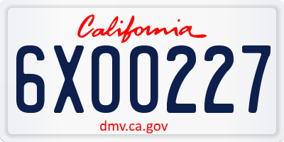 CA license plate 6XOO227