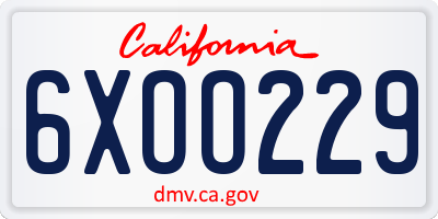 CA license plate 6XOO229