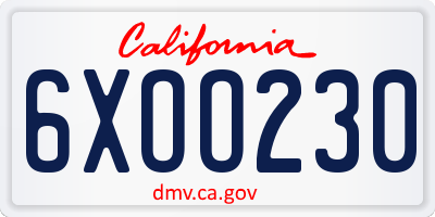 CA license plate 6XOO230