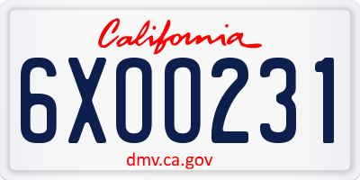 CA license plate 6XOO231