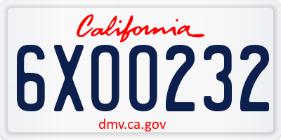 CA license plate 6XOO232