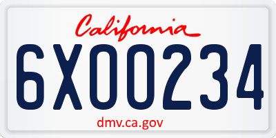 CA license plate 6XOO234