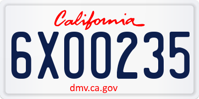 CA license plate 6XOO235