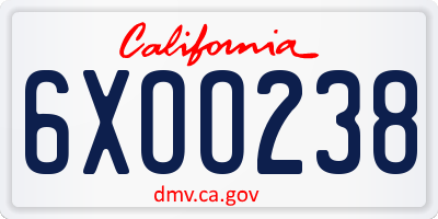 CA license plate 6XOO238