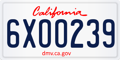 CA license plate 6XOO239