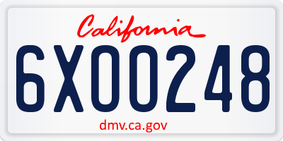 CA license plate 6XOO248