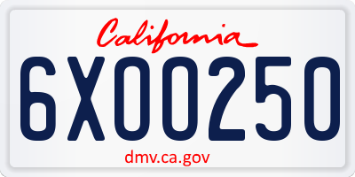 CA license plate 6XOO250