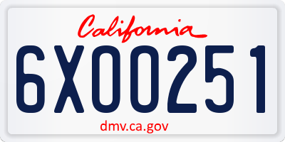 CA license plate 6XOO251