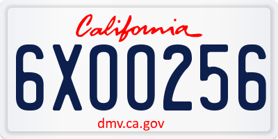CA license plate 6XOO256