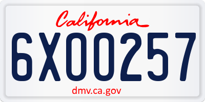 CA license plate 6XOO257