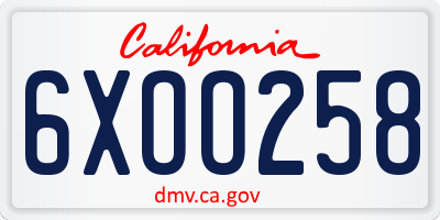 CA license plate 6XOO258