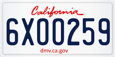 CA license plate 6XOO259
