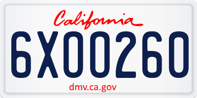 CA license plate 6XOO260