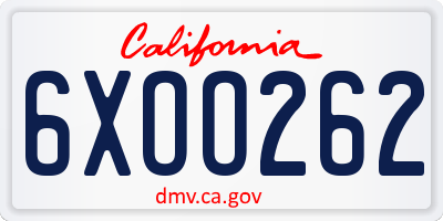 CA license plate 6XOO262